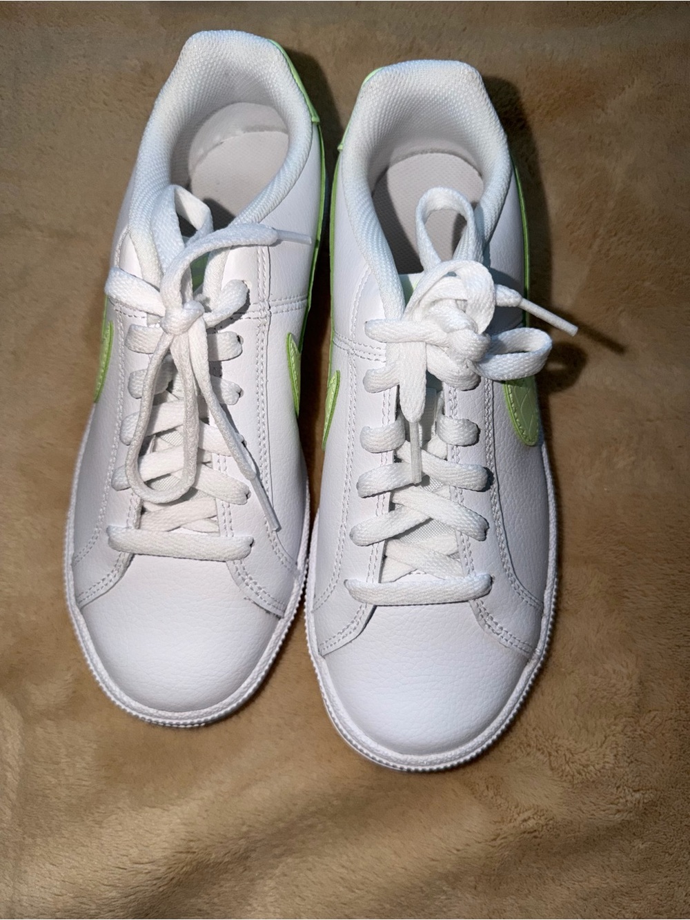 Nike Kids White Sneakers with Lime Accent